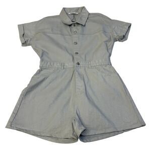 Zara Women's Denim Romper Sz L Gray Short Sleeve Sparkly Utility Y2K NWOT